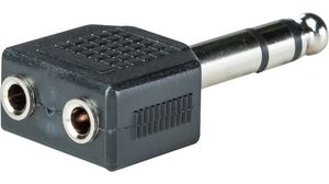 Stereo Jack Adapter, Straight, 6.35 mm Stereo Plug - 2x 3.5 mm Stereo Socket
